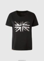 tricou din bumbac cu logo metalic femei Pepe Jeans negru 6Z0R46414 - imagine 5