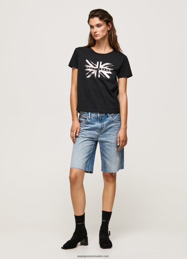 tricou din bumbac cu logo metalic femei Pepe Jeans negru 6Z0R46414 - imagine 1