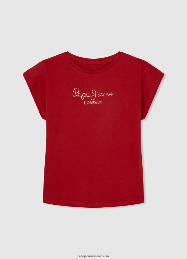 tricou din bumbac cu logo strass fată Pepe Jeans piersică 6Z0R461451 - imagine 3