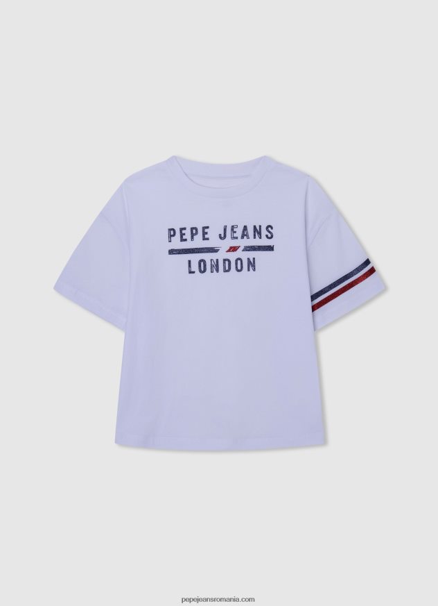 tricou din bumbac cu logo strass fată Pepe Jeans piersică 6Z0R461451 - imagine 4