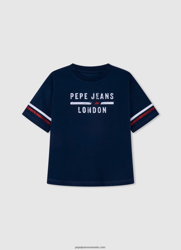 tricou din bumbac cu logo strass fată Pepe Jeans piersică 6Z0R461451 - imagine 5