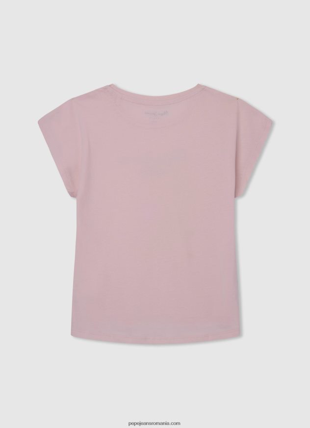 tricou din bumbac cu logo strass fată Pepe Jeans roz moale 6Z0R461431 - imagine 2