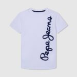 tricou din bumbac cu logo vertical băiat Pepe Jeans alb 6Z0R461618