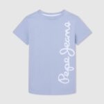 tricou din bumbac cu logo vertical băiat Pepe Jeans albastru înălbitor 6Z0R461628