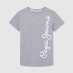 tricou din bumbac cu logo vertical băiat Pepe Jeans marnă cenușie 6Z0R461650