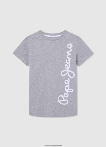 tricou din bumbac cu logo vertical băiat Pepe Jeans marnă cenușie 6Z0R461650