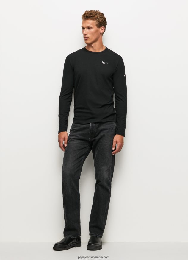 tricou din bumbac cu maneca lunga bărbați Pepe Jeans negru 6Z0R461008 - imagine 2