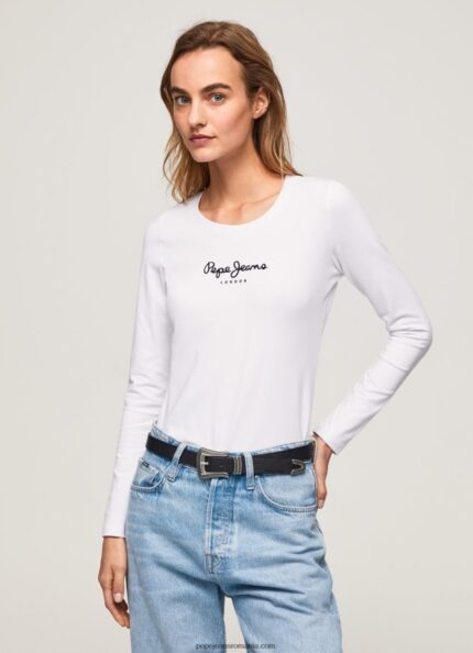 tricou din bumbac cu maneca lunga femei Pepe Jeans alb 6Z0R46469