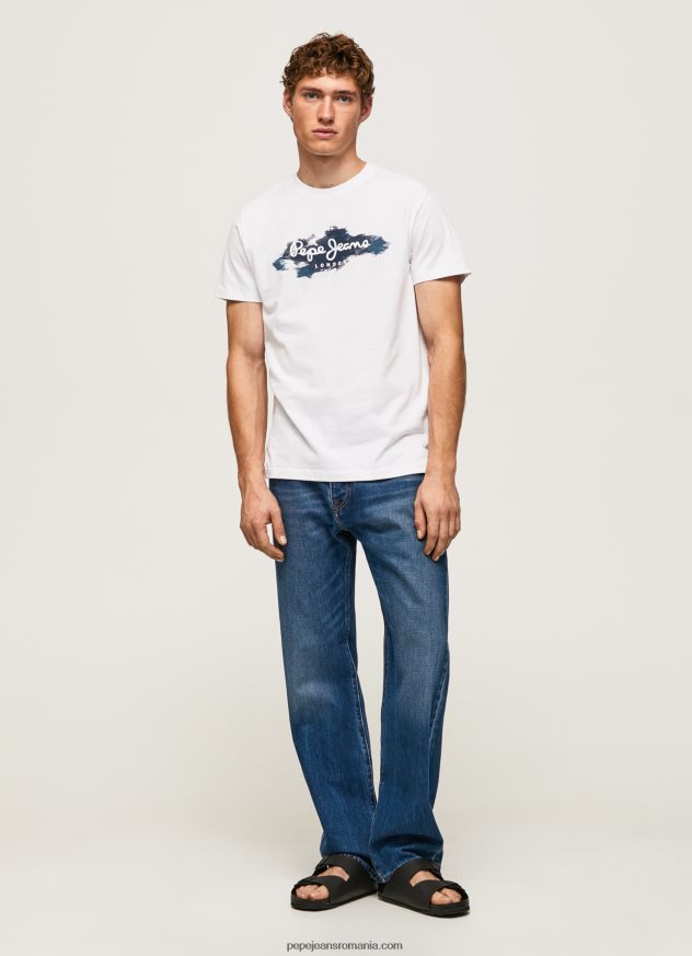 tricou din bumbac cu sigla perii bărbați Pepe Jeans alb 6Z0R46952 - imagine 2