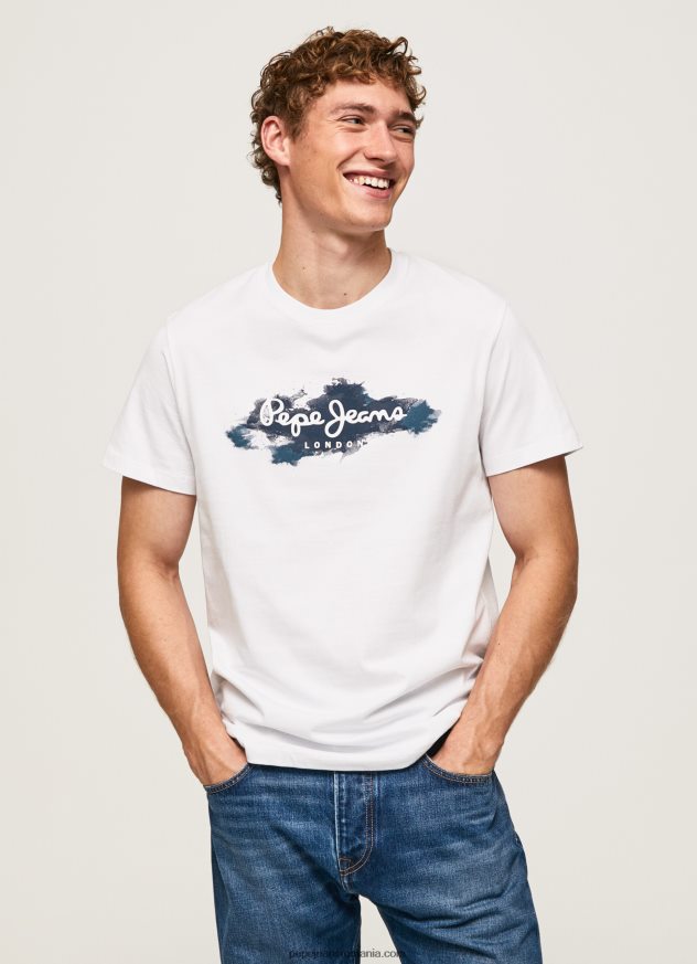 tricou din bumbac cu sigla perii bărbați Pepe Jeans alb 6Z0R46952 - imagine 1