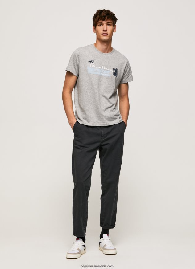 tricou din bumbac cu sigla perii bărbați Pepe Jeans marnă cenușie 6Z0R46931 - imagine 2