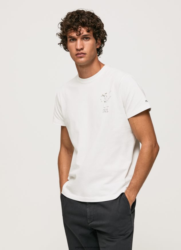 tricou din bumbac spalat si vopsit bărbați Pepe Jeans alb 6Z0R46942 - imagine 1