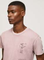 tricou din bumbac spalat si vopsit bărbați Pepe Jeans înălbitor roz 6Z0R46928