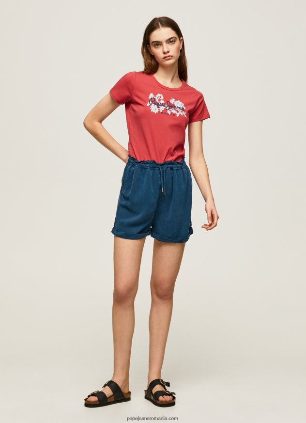 tricou din lycra cu imprimeu cu logo femei Pepe Jeans studio roșu 6Z0R46384 - imagine 2