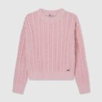 tricou împletit cu guler rotunjit fată Pepe Jeans roz moale 6Z0R461407