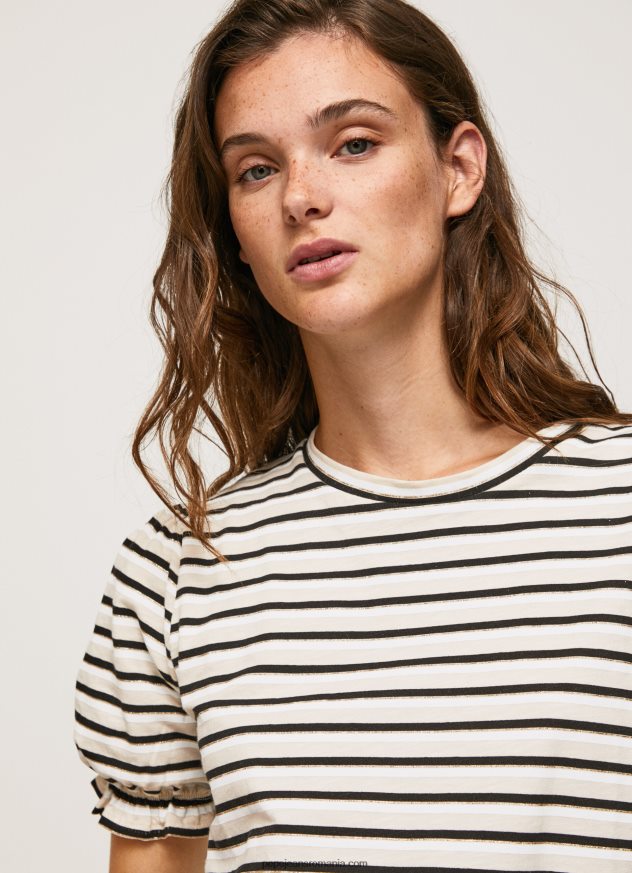 tricou în dungi cu mâneci volane femei Pepe Jeans negru 6Z0R46391 - imagine 3