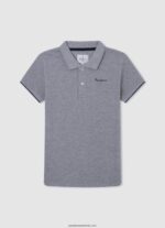 tricou polo cu logo brodat piqué băiat Pepe Jeans marnă cenușie 6Z0R461666