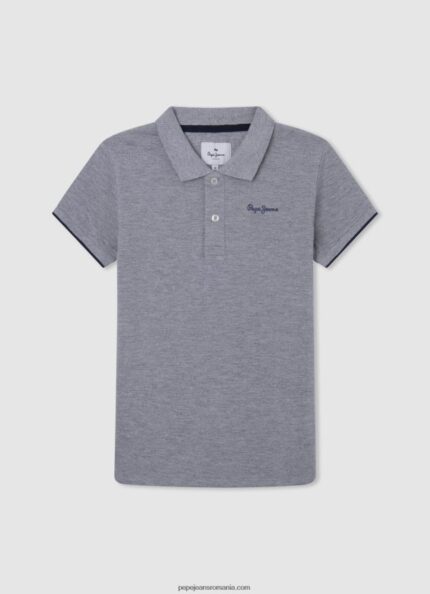 tricou polo cu logo brodat piqué băiat Pepe Jeans marnă cenușie 6Z0R461666