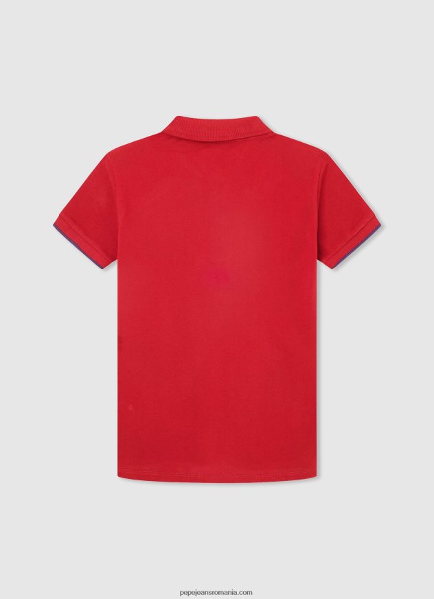 tricou polo cu logo brodat piqué băiat Pepe Jeans roșu 6Z0R461672 - imagine 2