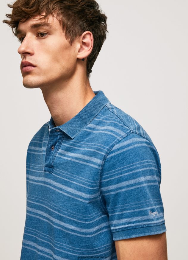 tricou polo din bumbac imprimat cu dungi bărbați Pepe Jeans indigo 6Z0R461083 - imagine 3