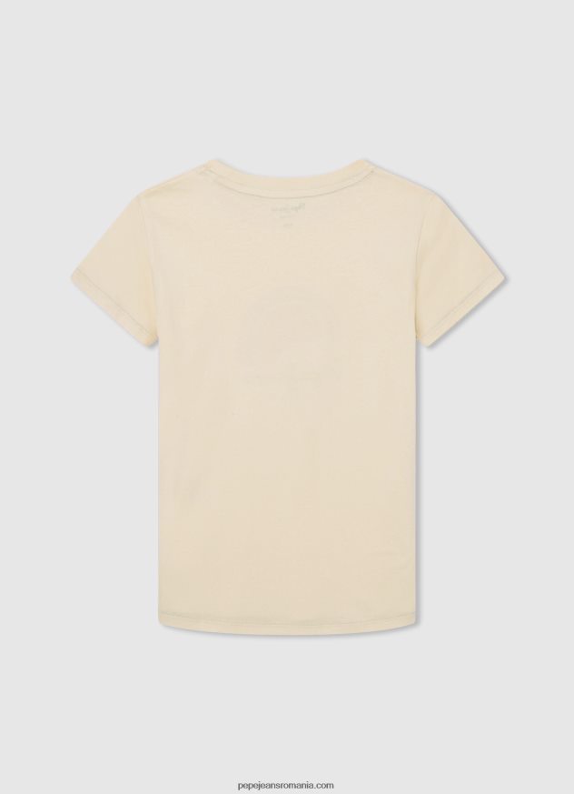 tricou cu logo cu efect uzat băiat Pepe Jeans fildeş 6Z0R461615