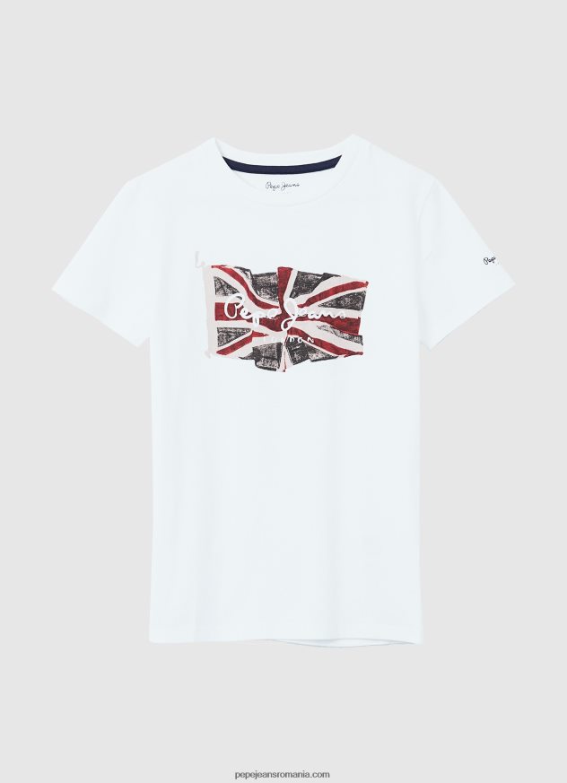 tricou cu steag și logo băiat Pepe Jeans alb 6Z0R461609