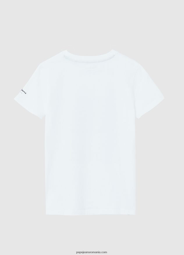 tricou cu steag și logo băiat Pepe Jeans alb 6Z0R461609