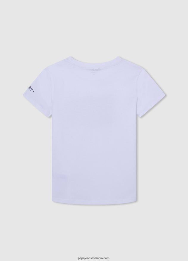 tricou cu steag și logo băiat Pepe Jeans alb 6Z0R461609