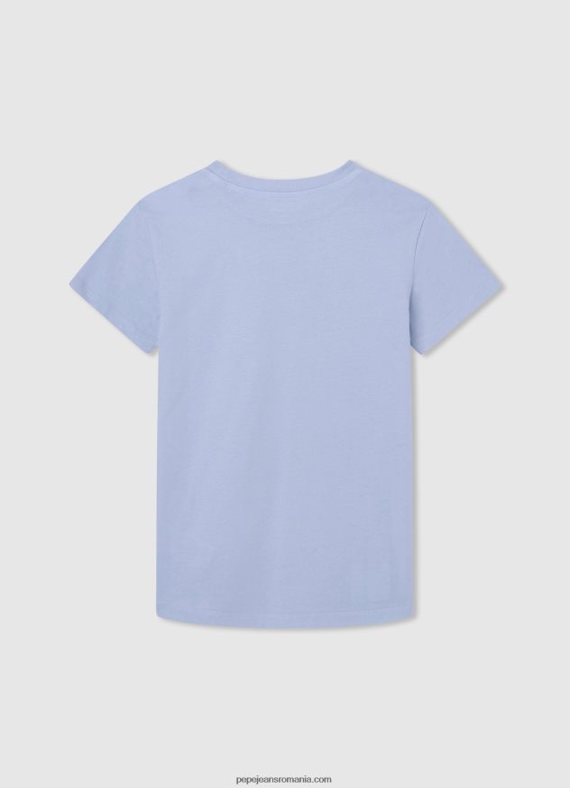 tricou din bumbac cu logo vertical băiat Pepe Jeans albastru înălbitor 6Z0R461628