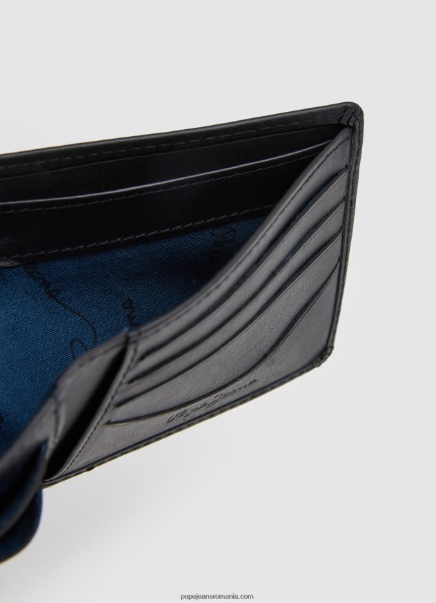 portofel din piele cu logo gravat bărbați Pepe Jeans negru 6Z0R461298