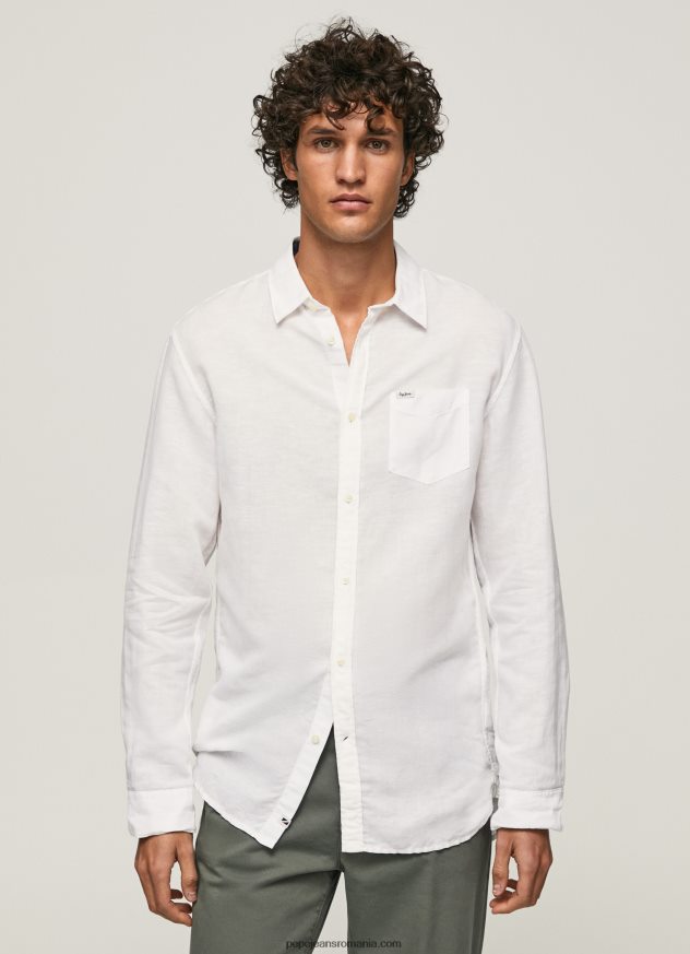 cămașă Parker cu mâneci lungi bărbați Pepe Jeans alb 6Z0R461073