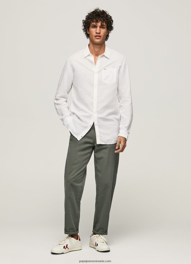 cămașă Parker cu mâneci lungi bărbați Pepe Jeans alb 6Z0R461073