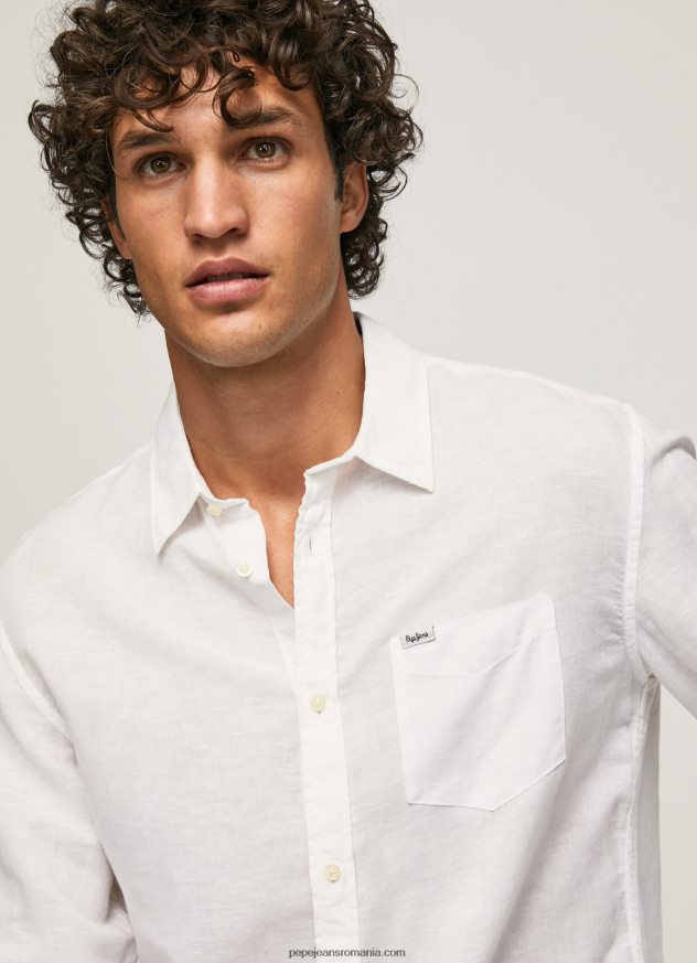 cămașă Parker cu mâneci lungi bărbați Pepe Jeans alb 6Z0R461073