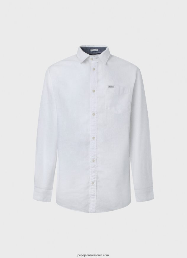 cămașă Parker cu mâneci lungi bărbați Pepe Jeans alb 6Z0R461073