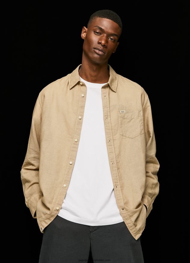 cămașă Parker cu mâneci lungi bărbați Pepe Jeans cămilă 6Z0R461039