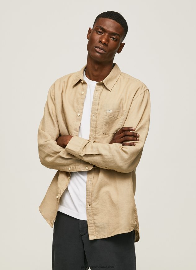 cămașă Parker cu mâneci lungi bărbați Pepe Jeans cămilă 6Z0R461039