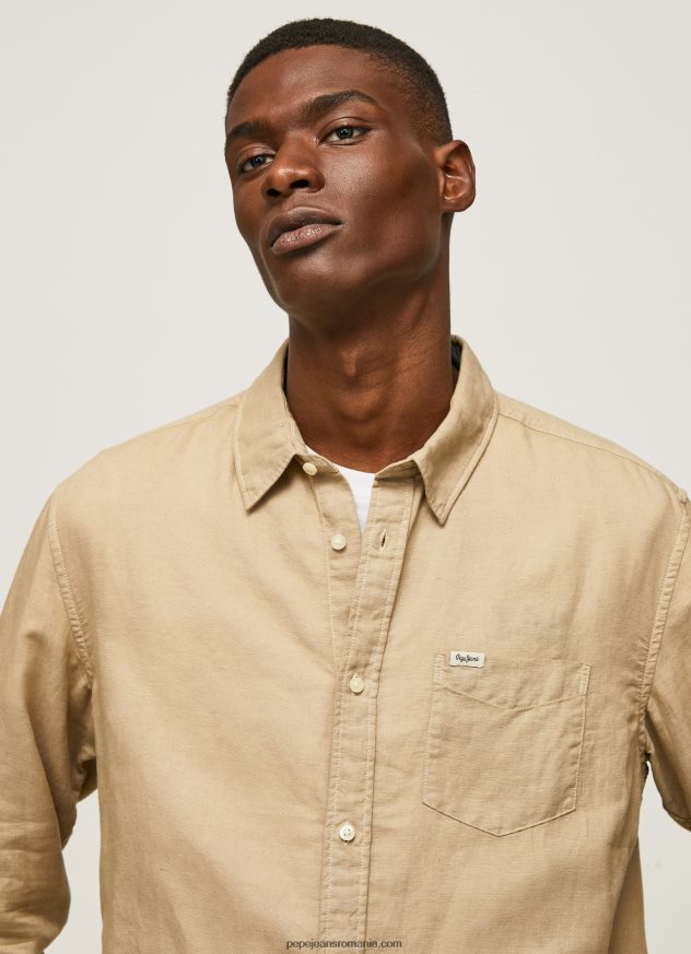 cămașă Parker cu mâneci lungi bărbați Pepe Jeans cămilă 6Z0R461039