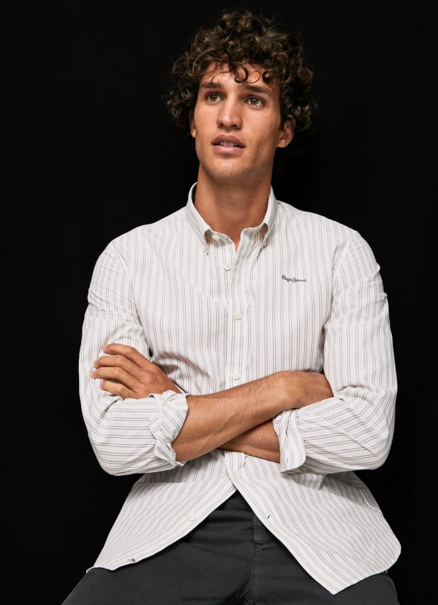 cămașă slim din poplin din bumbac bărbați Pepe Jeans alb 6Z0R461022