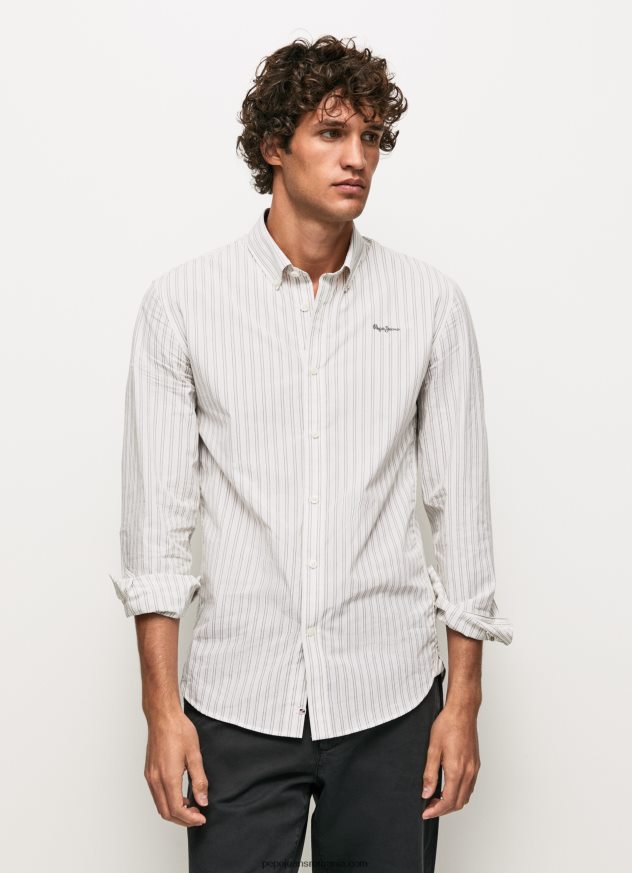 cămașă slim din poplin din bumbac bărbați Pepe Jeans alb 6Z0R461022