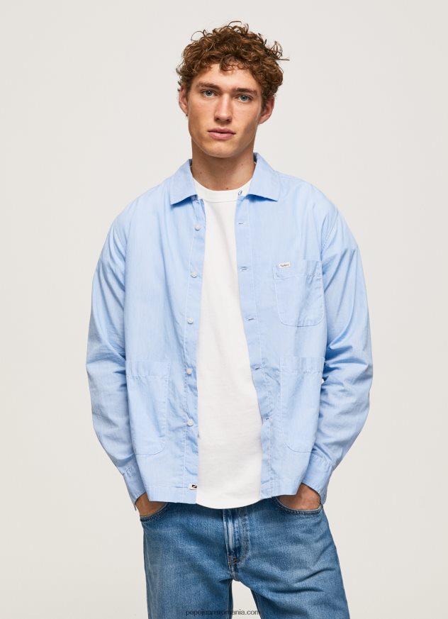 lambert fil a fil straight fit shirt bărbați Pepe Jeans albastru înălbitor 6Z0R461030