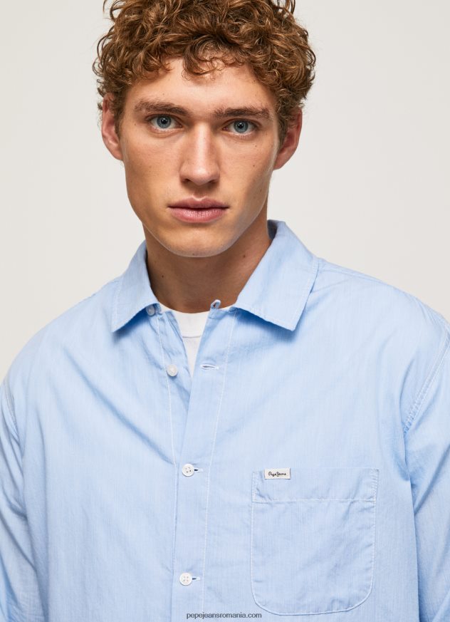 lambert fil a fil straight fit shirt bărbați Pepe Jeans albastru înălbitor 6Z0R461030