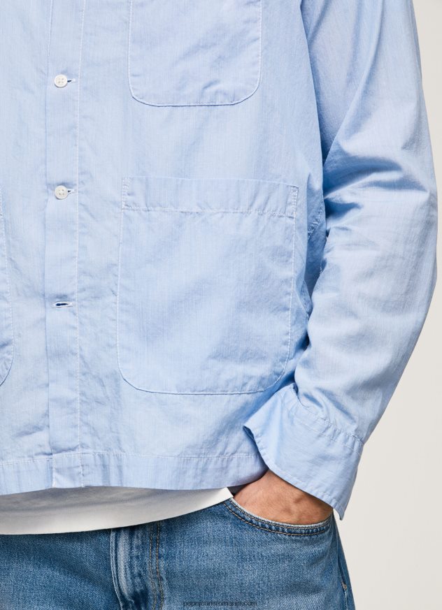 lambert fil a fil straight fit shirt bărbați Pepe Jeans albastru înălbitor 6Z0R461030