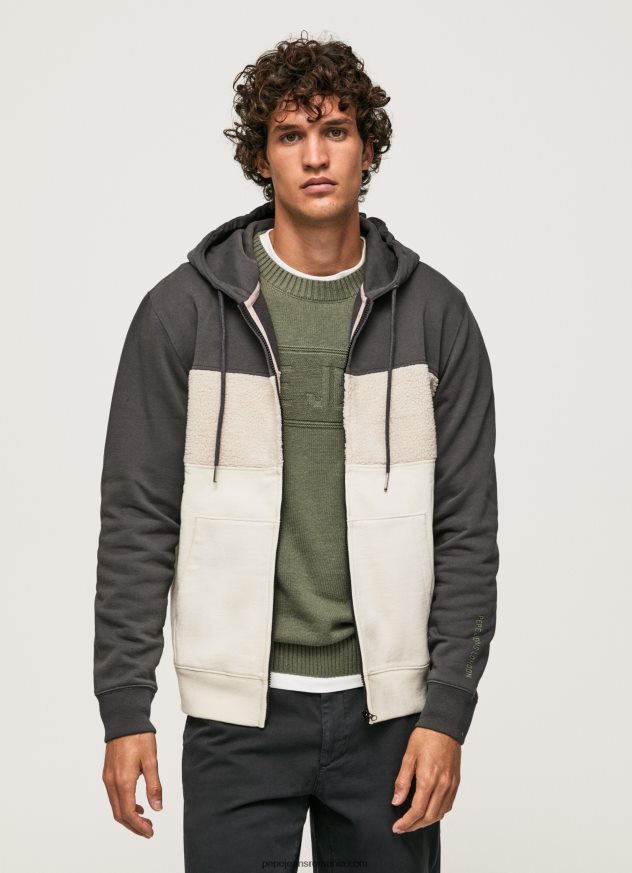 pulover din bumbac cu fermoar bărbați Pepe Jeans negru spalat 6Z0R46892