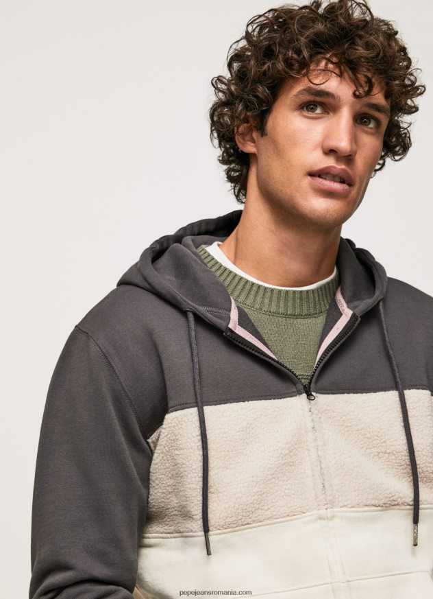 pulover din bumbac cu fermoar bărbați Pepe Jeans negru spalat 6Z0R46892