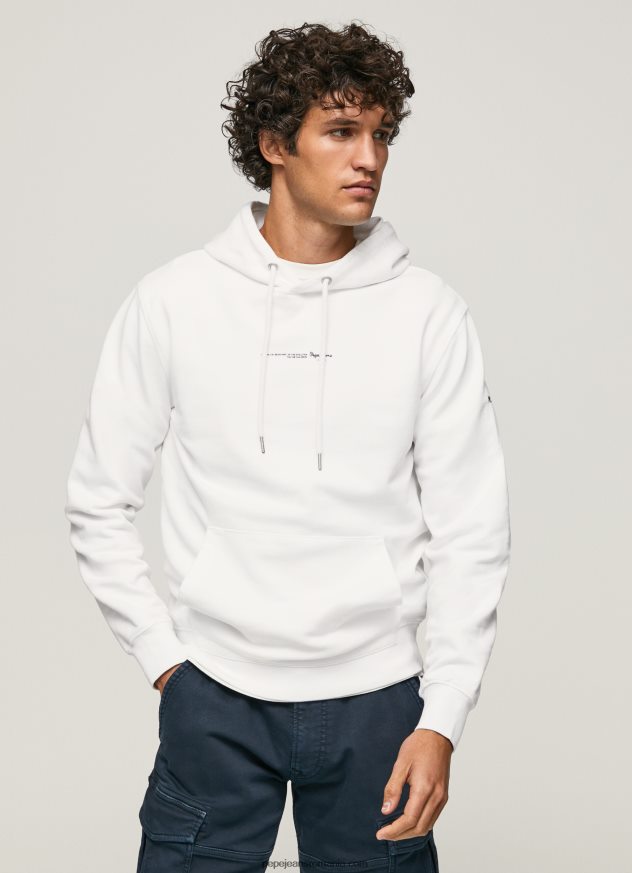 pulover din bumbac cu glugă bărbați Pepe Jeans alb 6Z0R46910