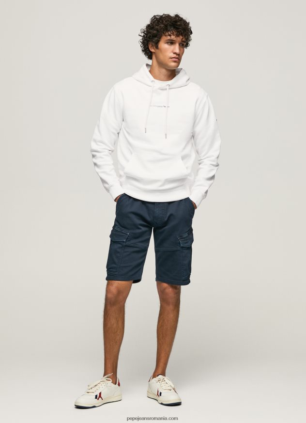 pulover din bumbac cu glugă bărbați Pepe Jeans alb 6Z0R46910