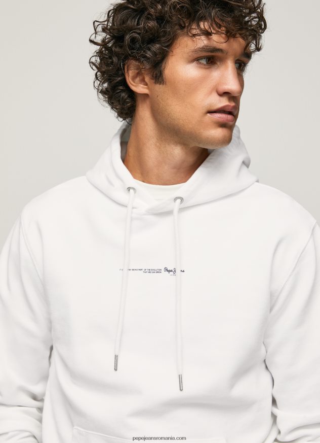pulover din bumbac cu glugă bărbați Pepe Jeans alb 6Z0R46910