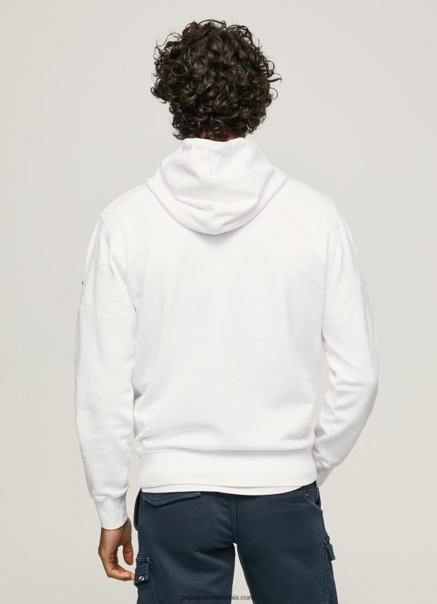 pulover din bumbac cu glugă bărbați Pepe Jeans alb 6Z0R46910
