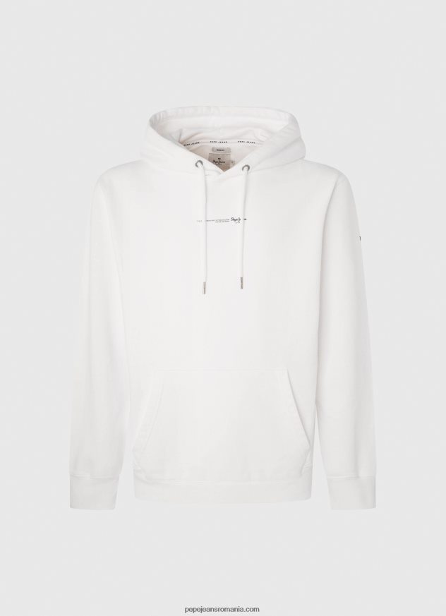 pulover din bumbac cu glugă bărbați Pepe Jeans alb 6Z0R46910