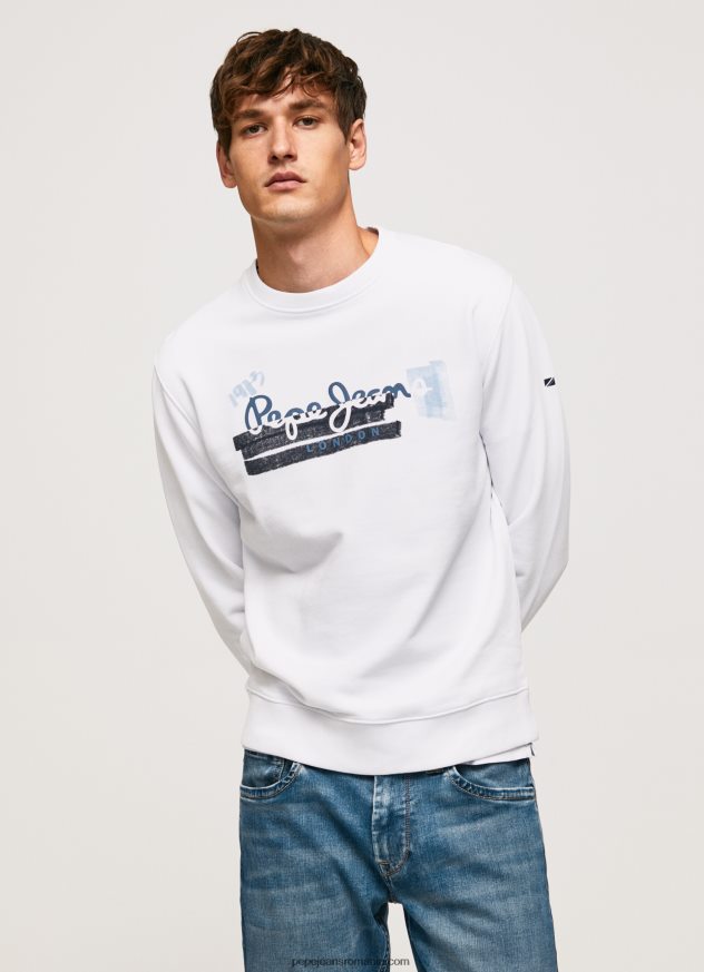 pulover din bumbac cu guler rotunjit bărbați Pepe Jeans alb 6Z0R46877